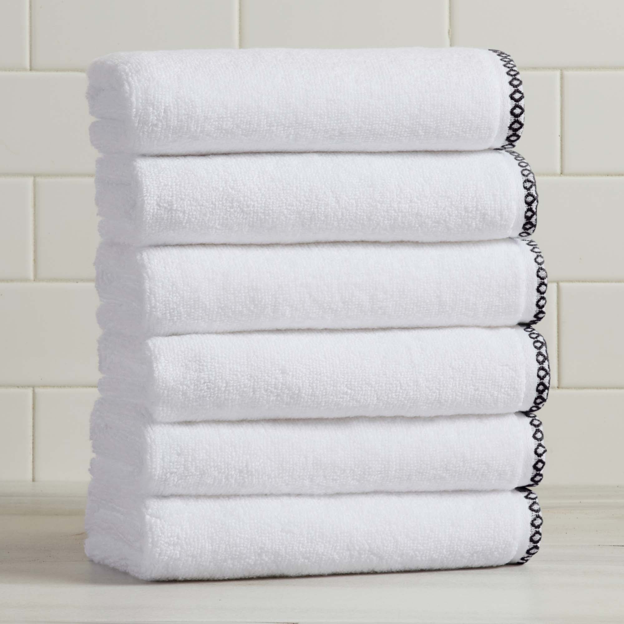 Cotton Border-Stitched 6-Piece Towel Set - Valery Collection White Cliff Studio Towels
