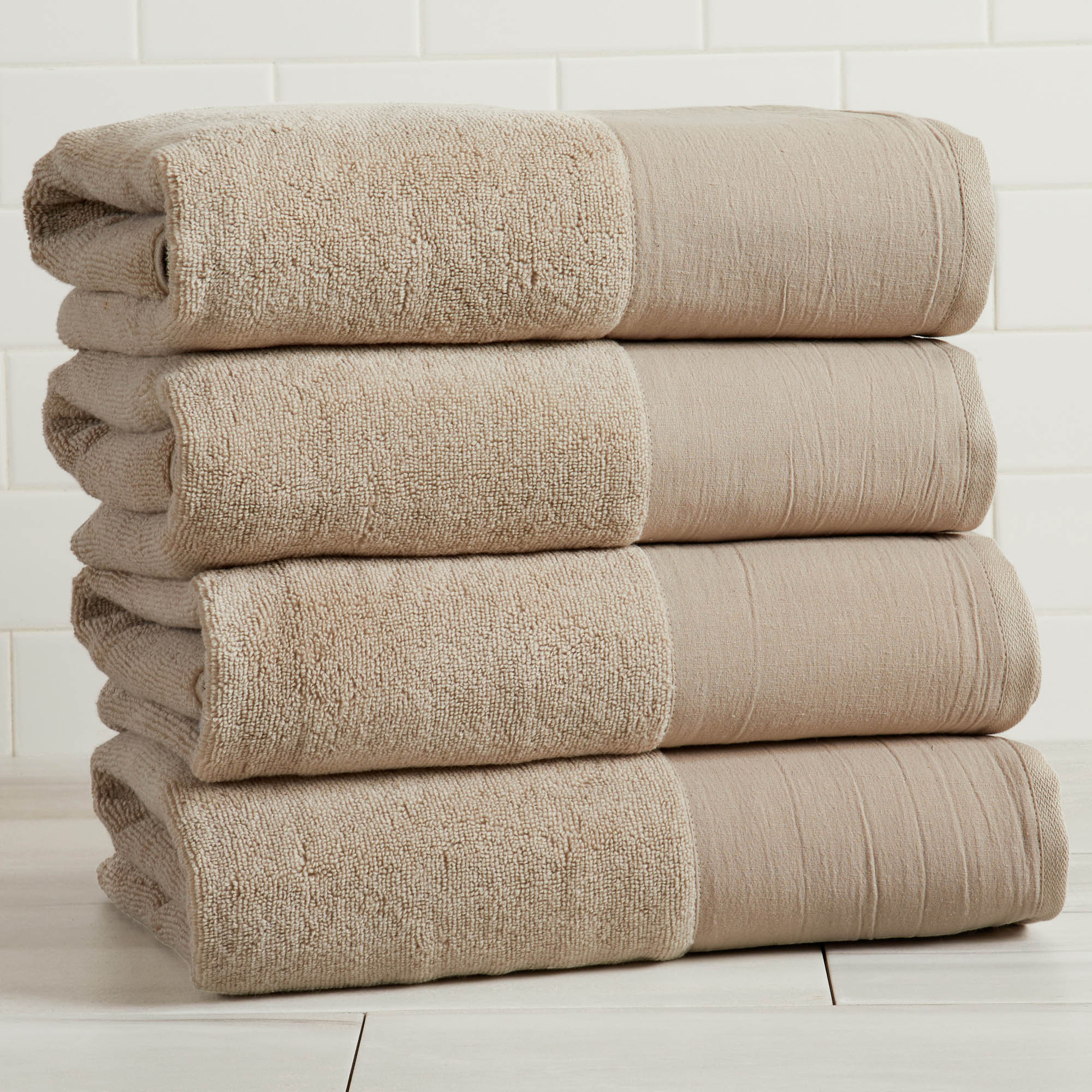 Cotton Linen-Like Border 6-Piece Towel Set - Priya Collection White Cliff Studio Towels