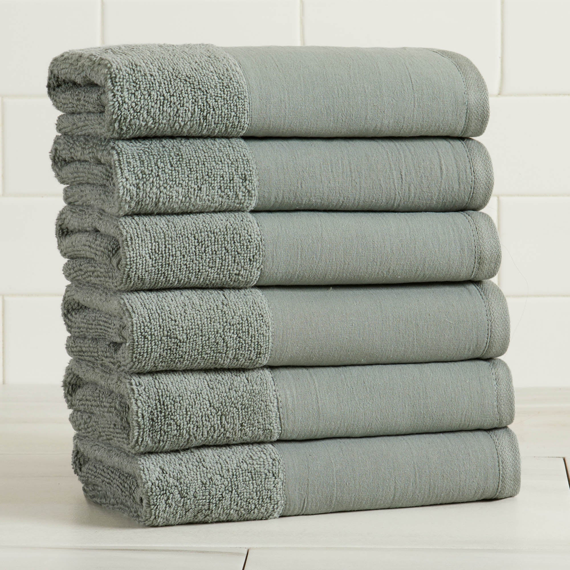 Cotton Linen-Like Border 6-Piece Towel Set - Priya Collection White Cliff Studio Towels