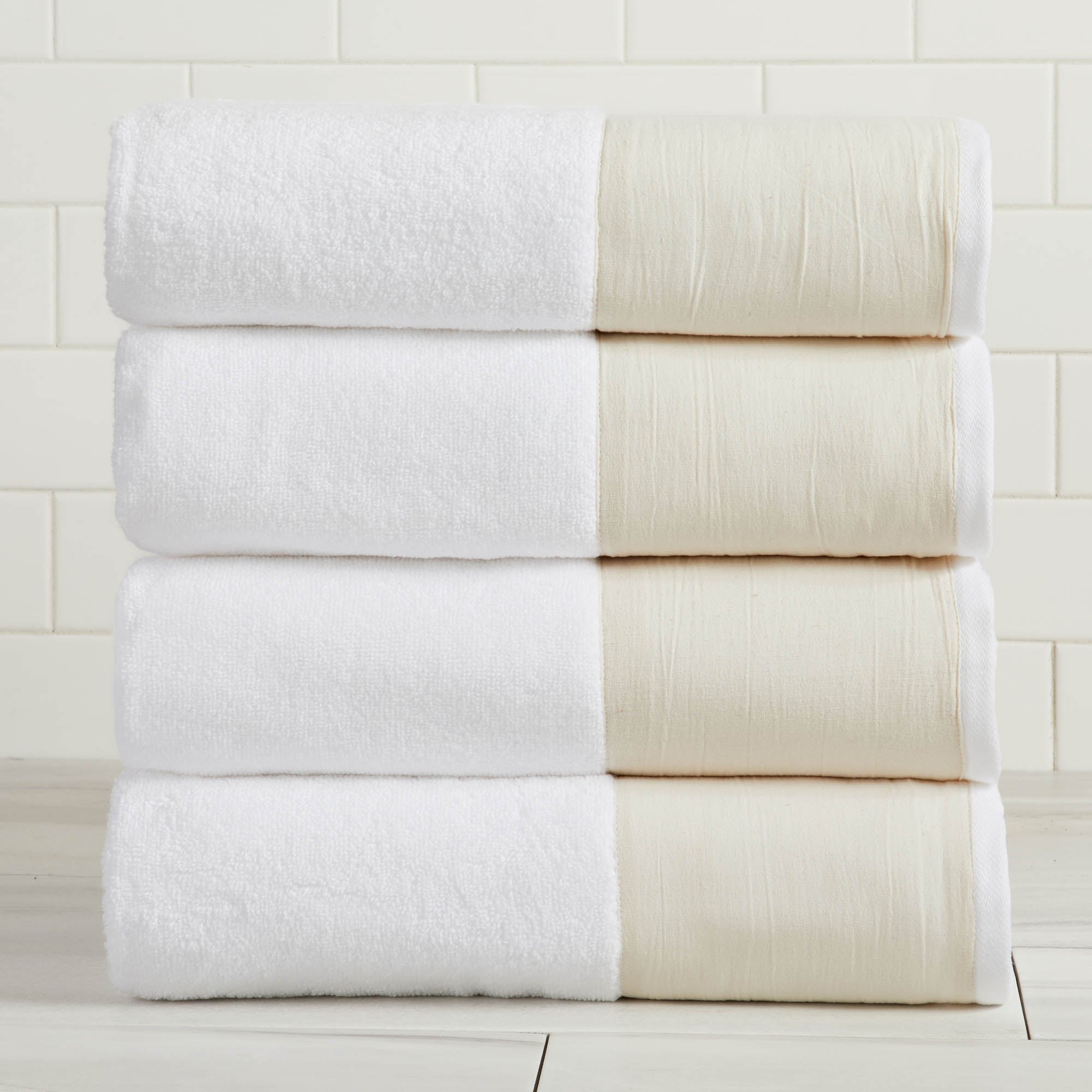 Cotton Linen-Like Border 6-Piece Towel Set - Priya Collection White Cliff Studio Towels