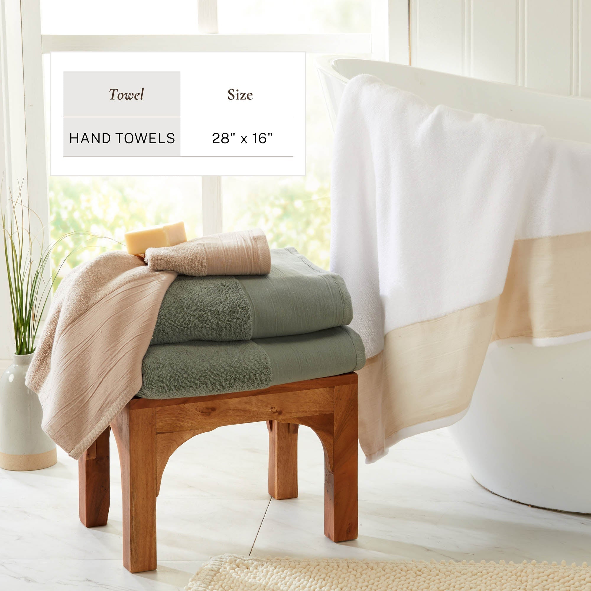 Cotton Linen-Like Border 6-Piece Towel Set - Priya Collection White Cliff Studio Towels