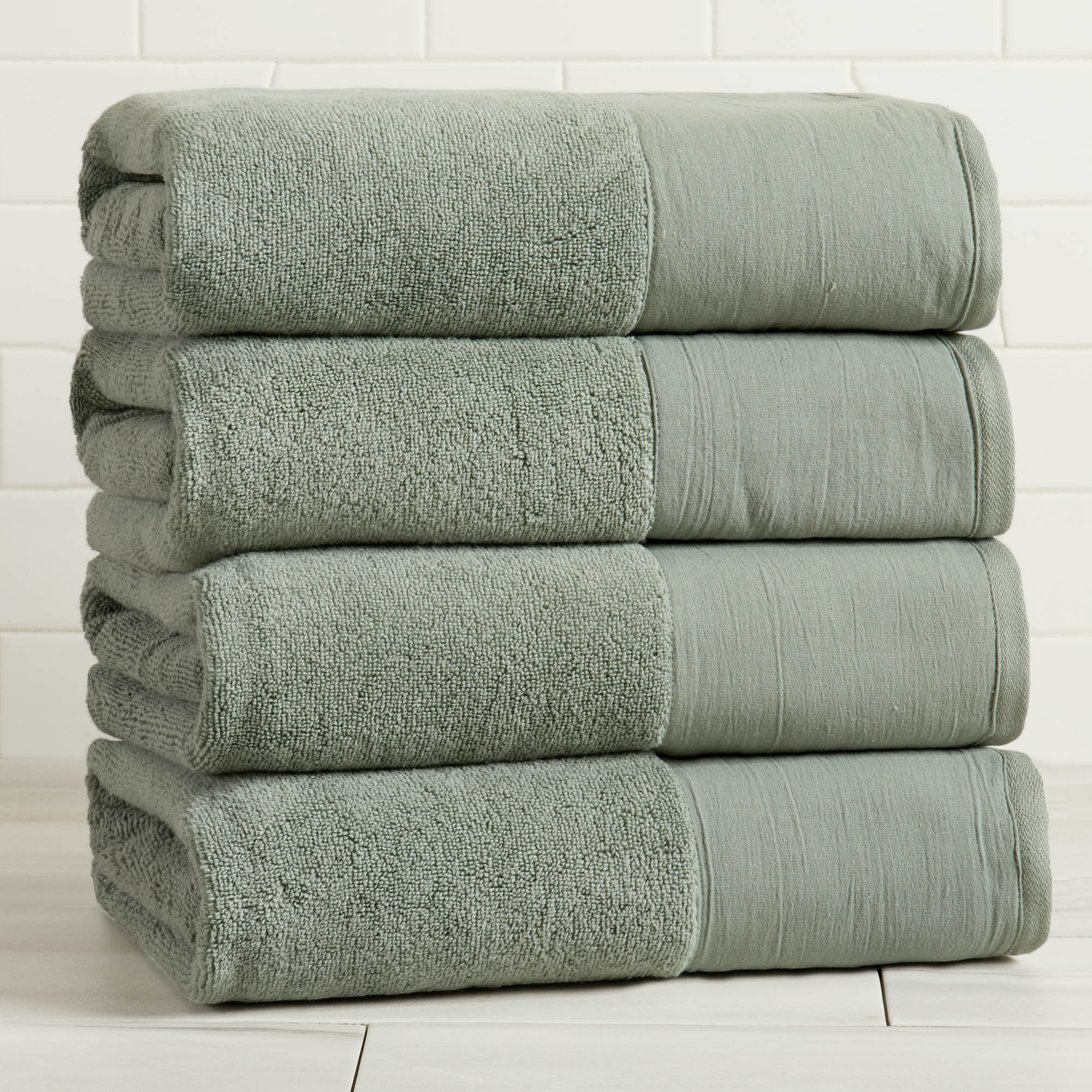 Cotton Linen-Like Border 6-Piece Towel Set - Priya Collection White Cliff Studio Towels