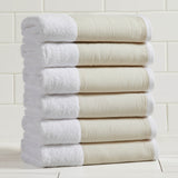 Cotton Linen-Like Border 6-Piece Towel Set - Priya Collection White Cliff Studio Towels