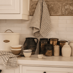 Cotton Tea Towels – Set of 2, Stripe & Grid White Cliff Studio Tea Towel