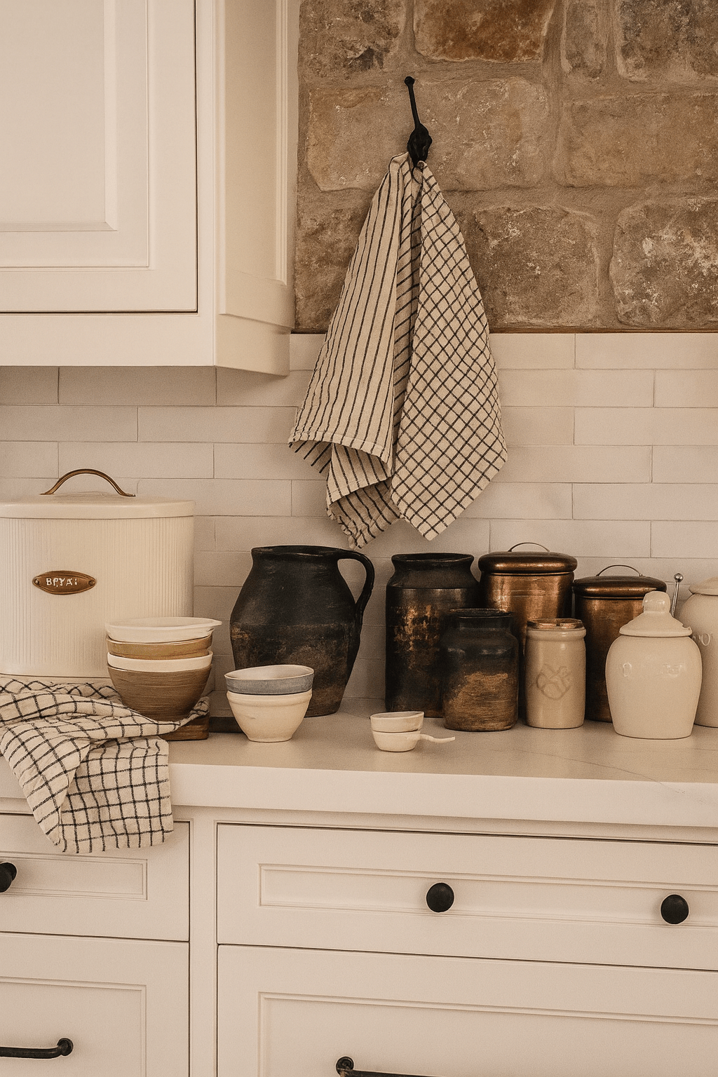 Cotton Tea Towels – Set of 2, Stripe & Grid White Cliff Studio Tea Towel