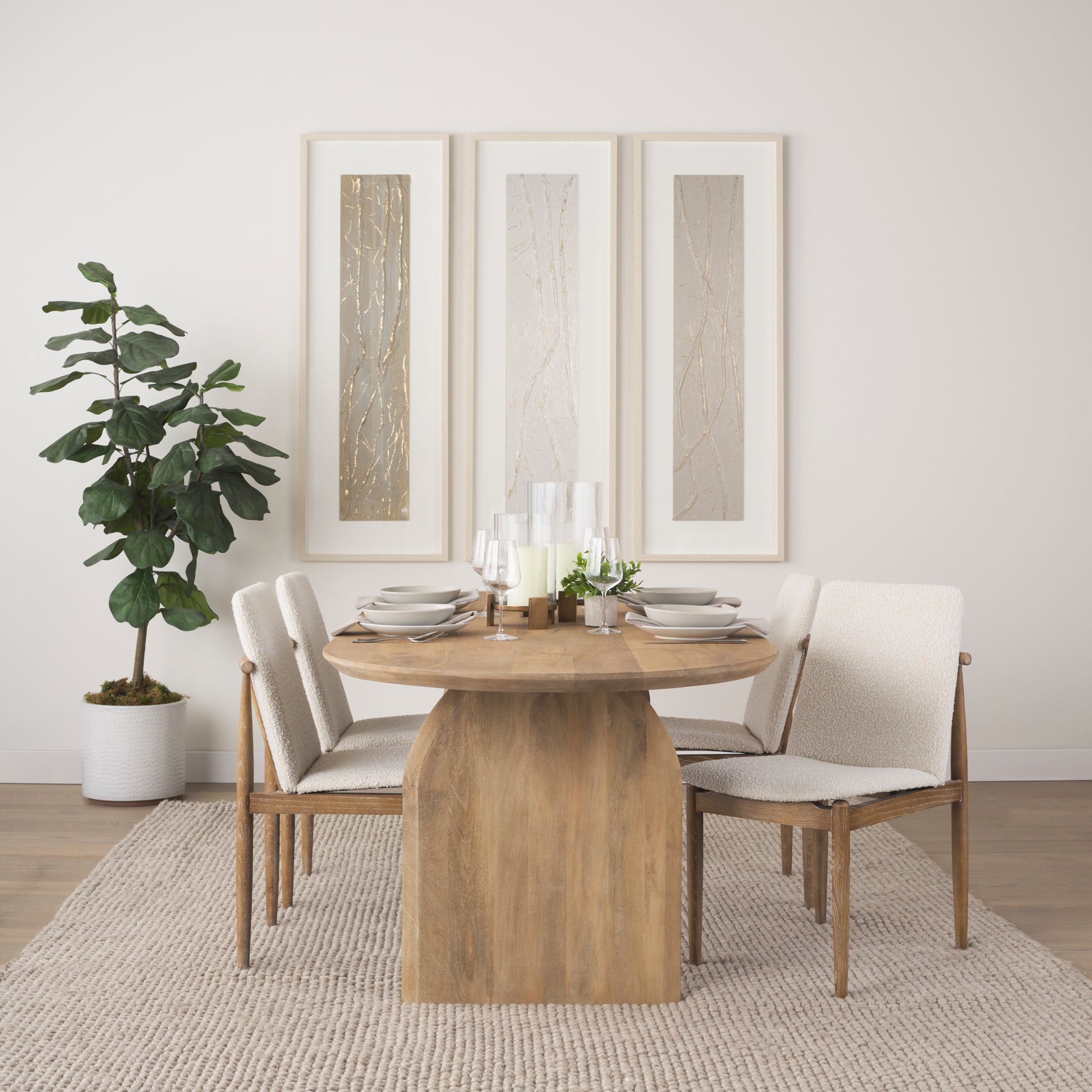 Cream Boucle Upholstered Dining Chair