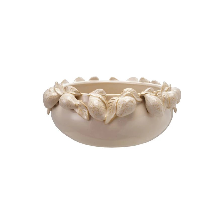 Cream Stoneware Bowl with Lemons – Decorative Accent