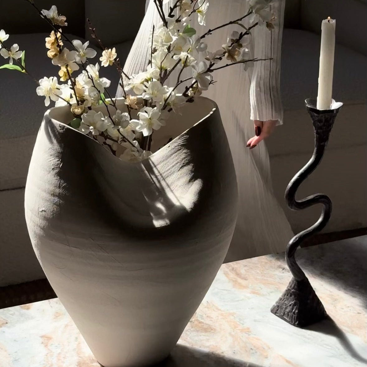 Delamo Ceramic Vase - 17" Large Decorative Vessel