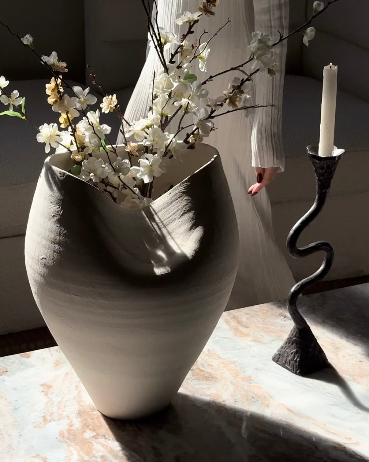 Delamo Ceramic Vase - 17" Large Decorative Vessel