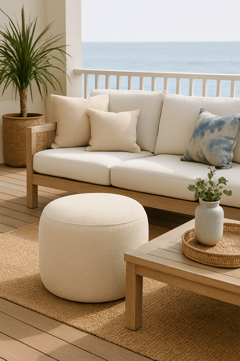 Donut Indoor / Outdoor Pouf Footstool, Natural White Cliff Studio Outdoor Ottomans