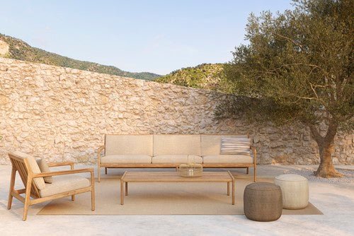 Donut outdoor pouf - Natural check fabric - XL White Cliff Studio Outdoor Ottoman