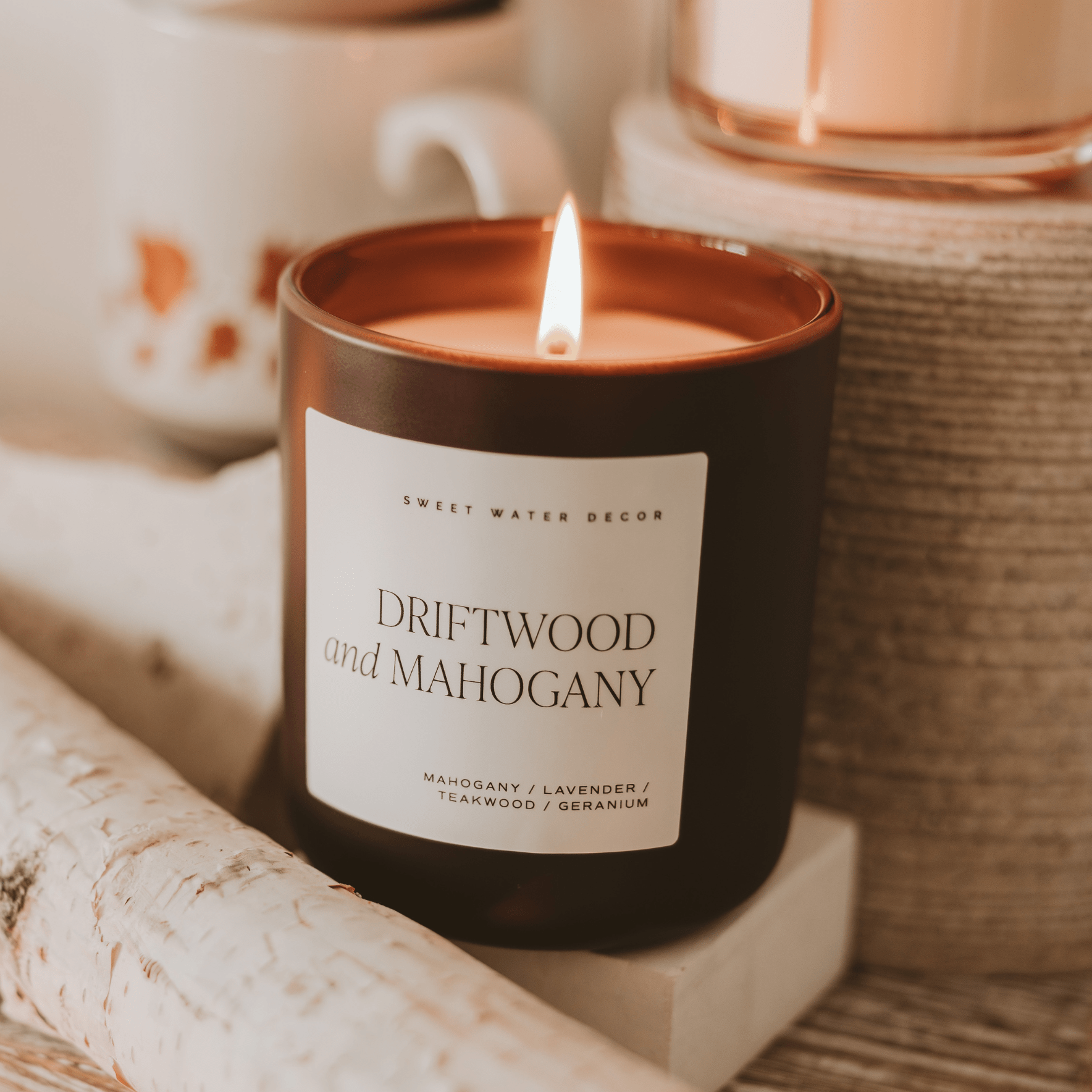 Driftwood and Mahogany Soy Candle - Brown Matte Jar - 15 oz White Cliff Studio Candles and Candle Accessories