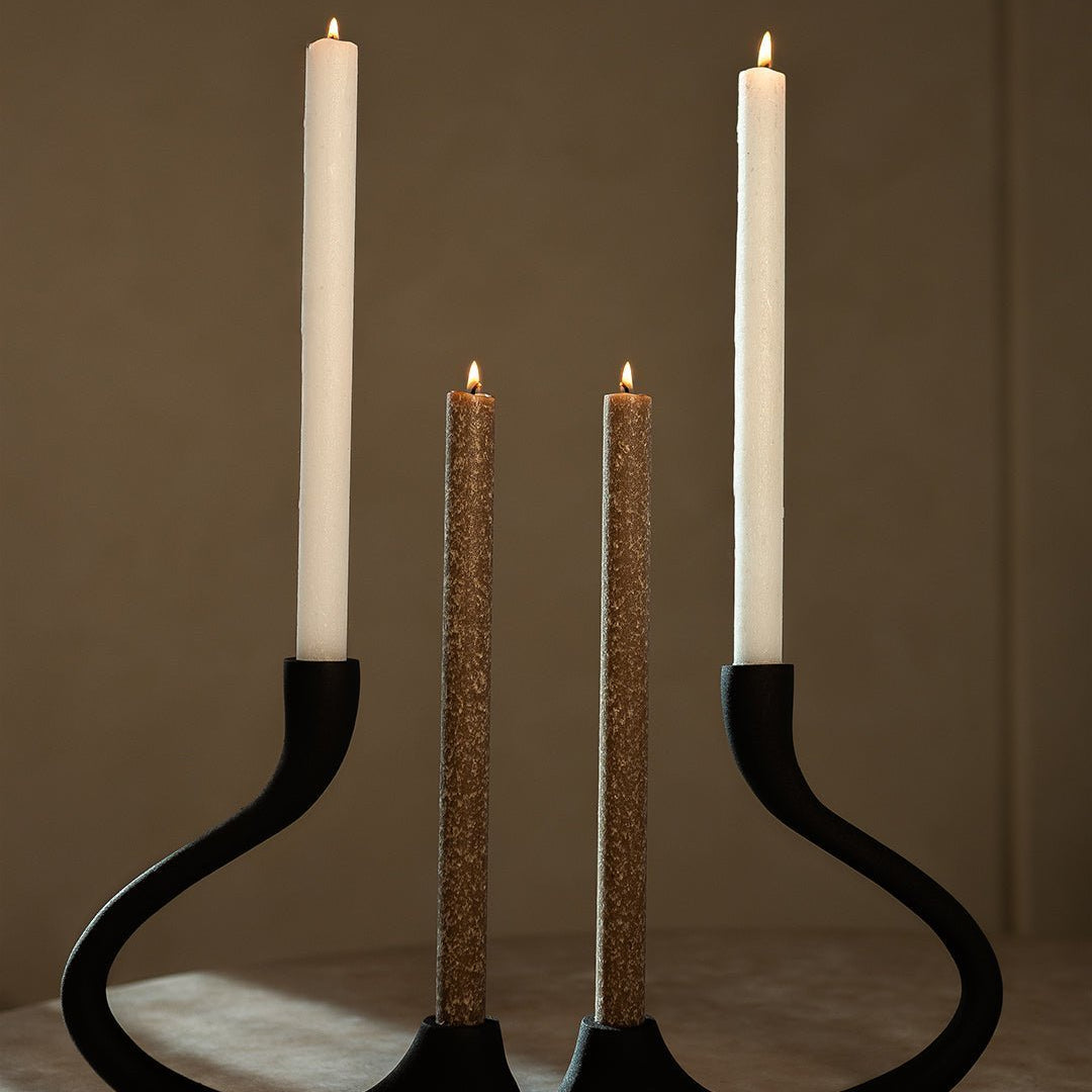 Ebony Muted Black Aluminum Candelabra - Modern Curved Taper Candle Holder