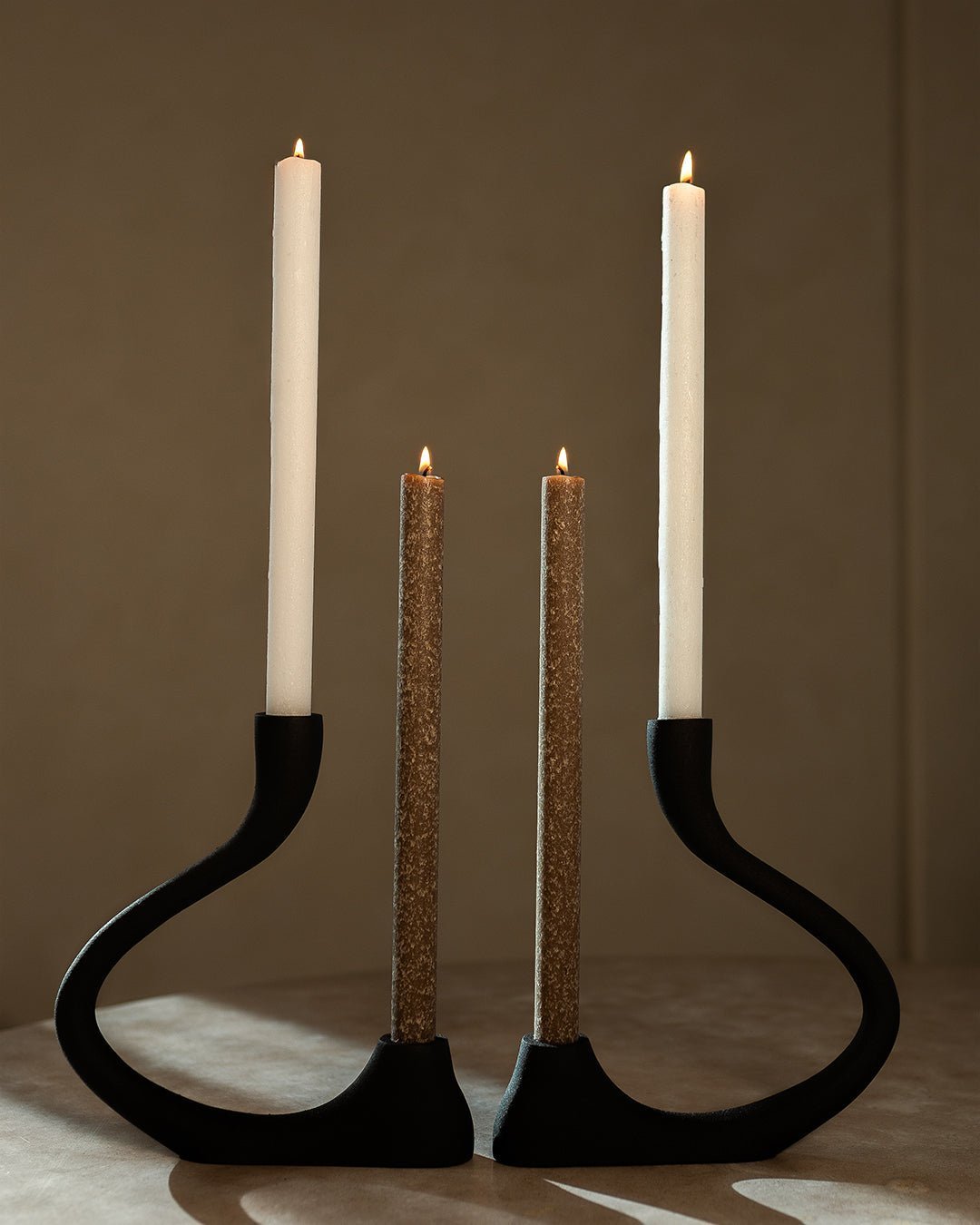 Ebony Muted Black Aluminum Candelabra - Modern Curved Taper Candle Holder