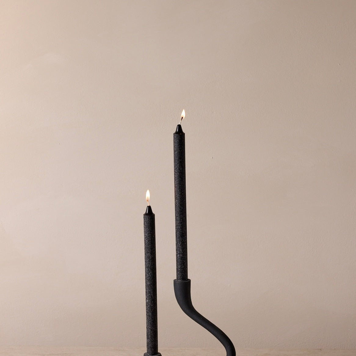 Ebony Muted Black Aluminum Candelabra - Modern Curved Taper Candle Holder