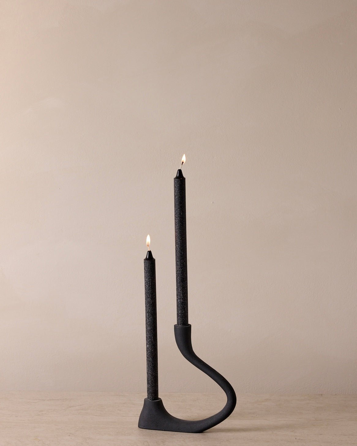 Ebony Muted Black Aluminum Candelabra - Modern Curved Taper Candle Holder