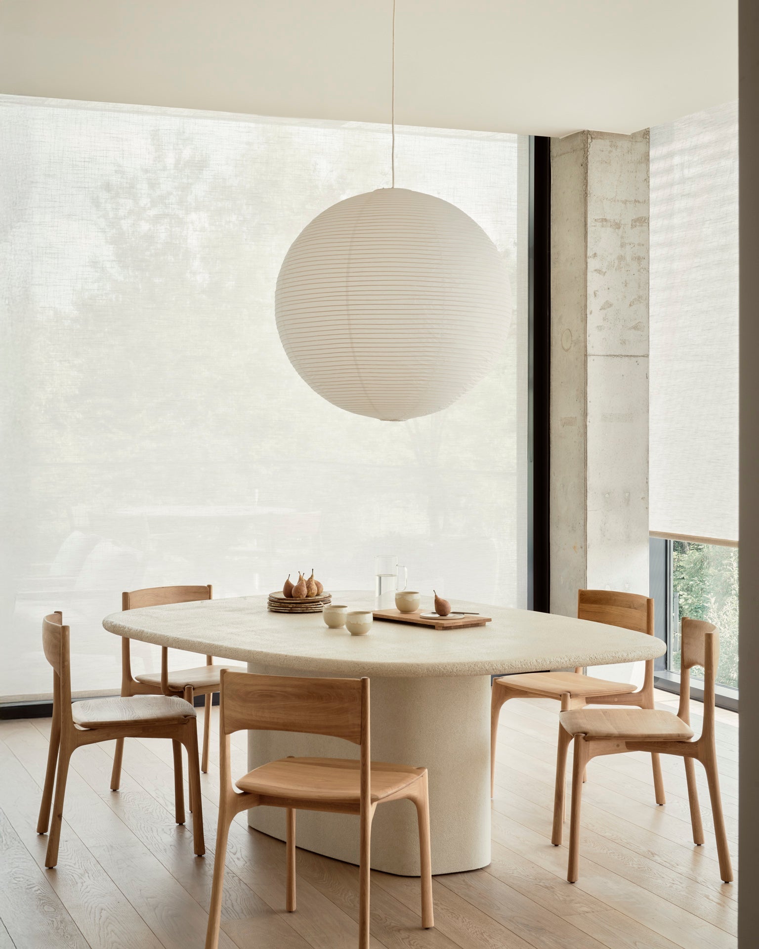 Elements dining table - varnished Microcement - Off White - pebble shape White Cliff Studio Dining Table