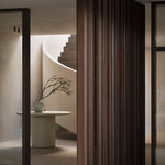 Elements dining table - varnished Microcement - Off White - round White Cliff Studio Dining Table