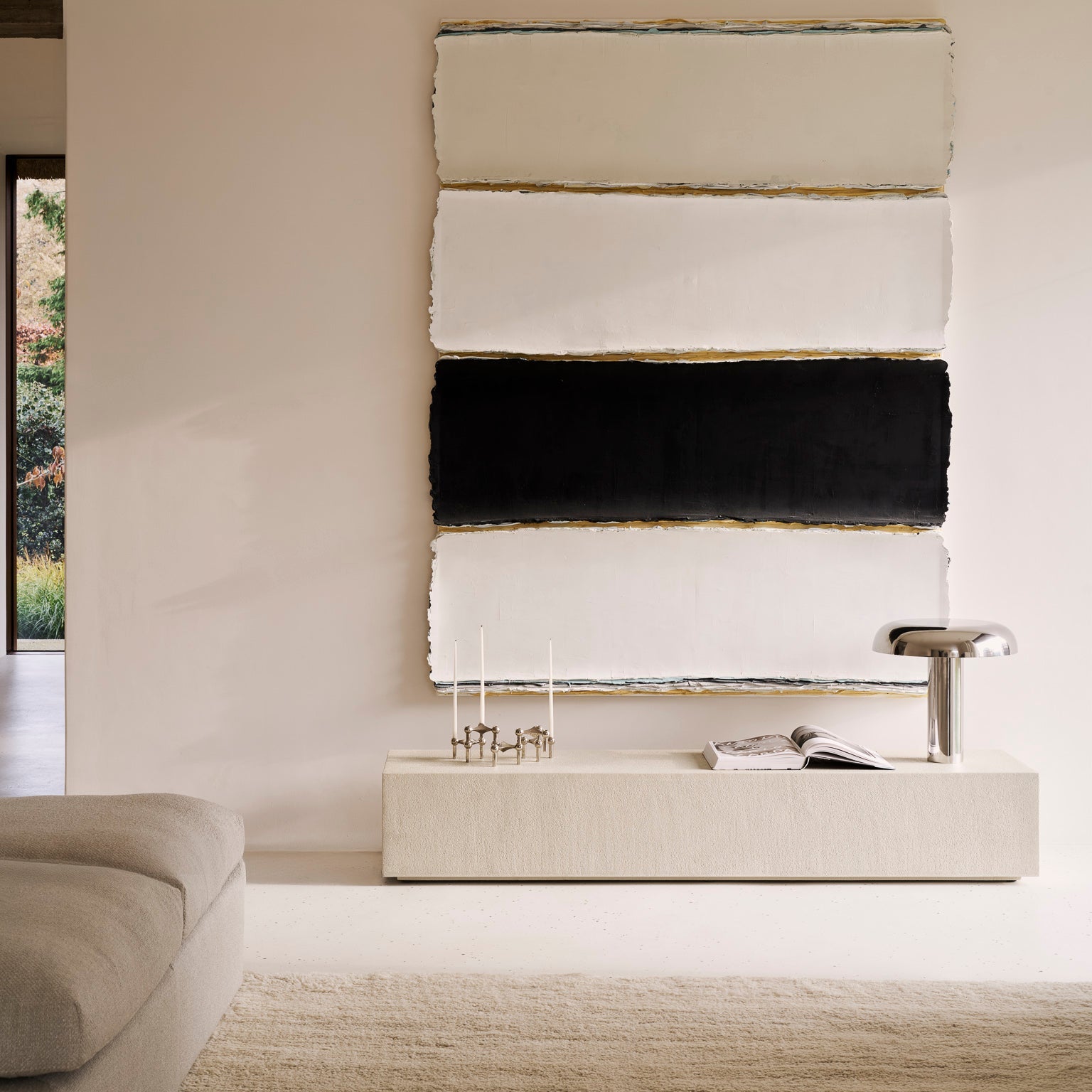 Elements floor shelf - varnished Microcement - Off White White Cliff Studio Floor Shelf