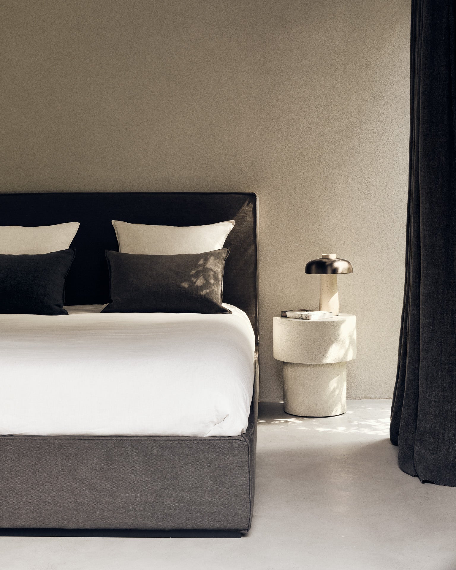 Elements side table - varnished Microcement - Off White - mushroom shape White Cliff Studio Side Table