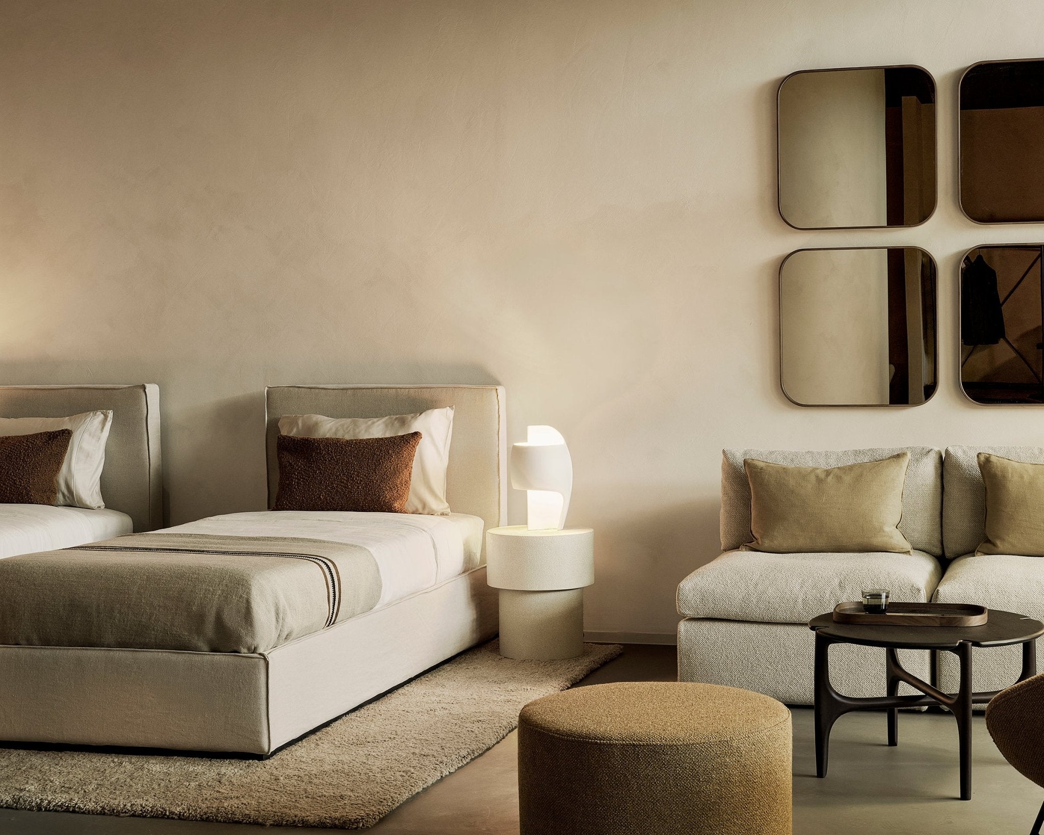 Elements side table - varnished Microcement - Off White - mushroom shape White Cliff Studio Side Table