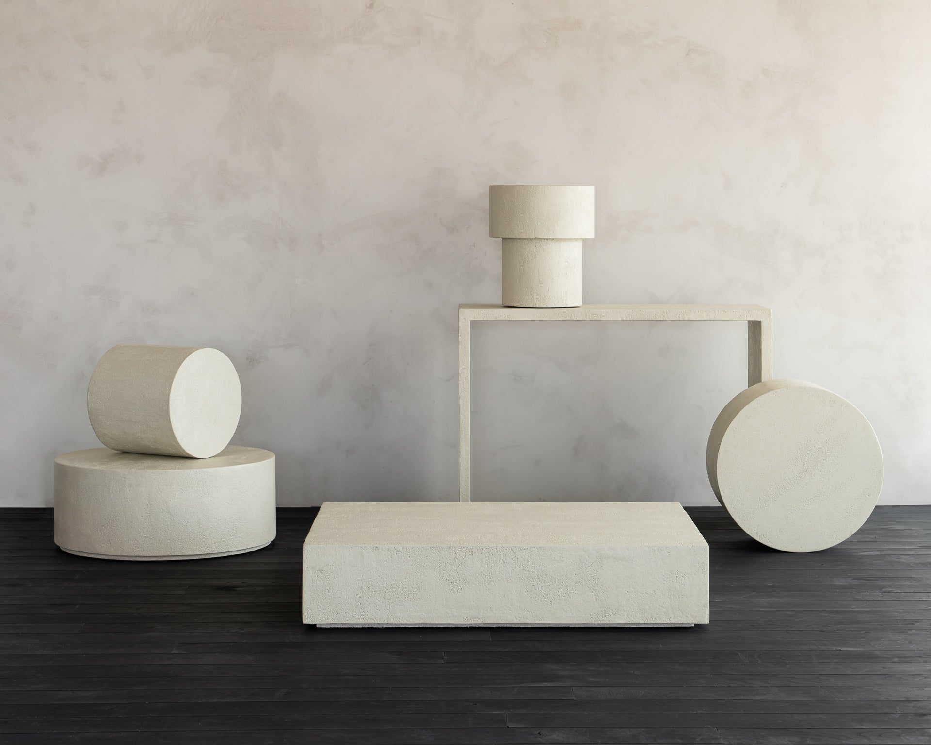 Elements side table - varnished Microcement - Off White - mushroom shape White Cliff Studio Side Table