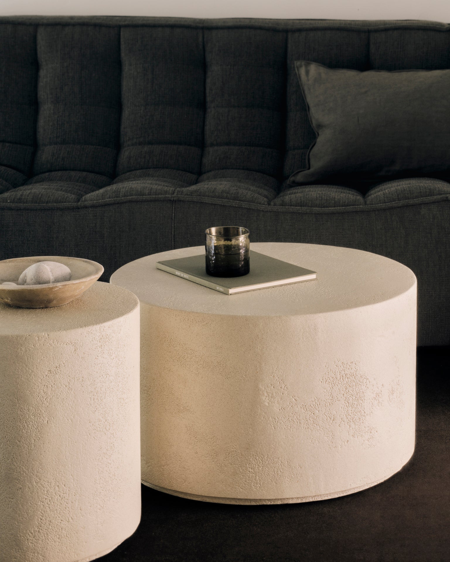 Elements side table - varnished Microcement - Off White - mushroom shape White Cliff Studio Side Table