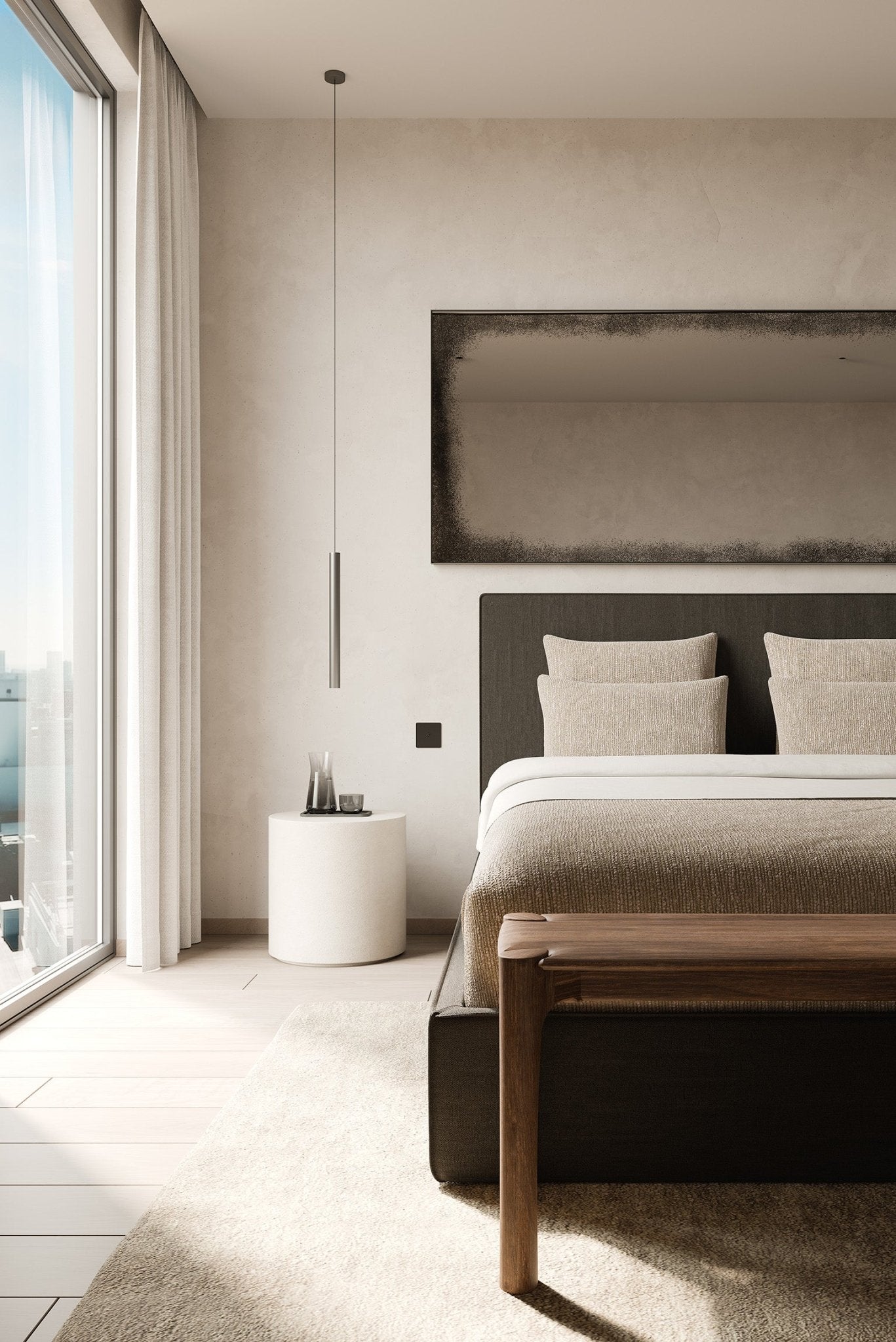 Elements side table - varnished Microcement - Off White - round White Cliff Studio Side Table