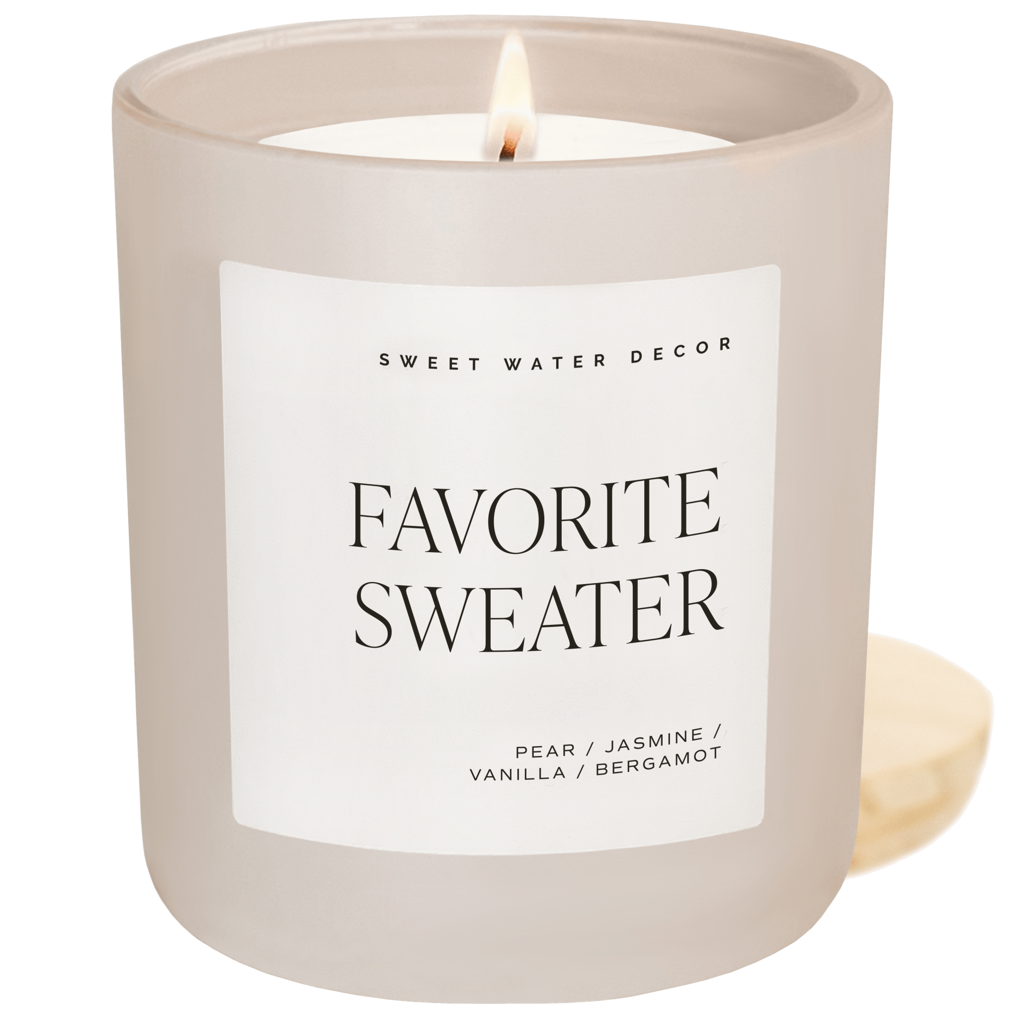 Favorite Sweater Soy Candle - Tan Matte Jar - 15 oz (Cashmere and Vanilla) White Cliff Studio Candles and Candle Accessories