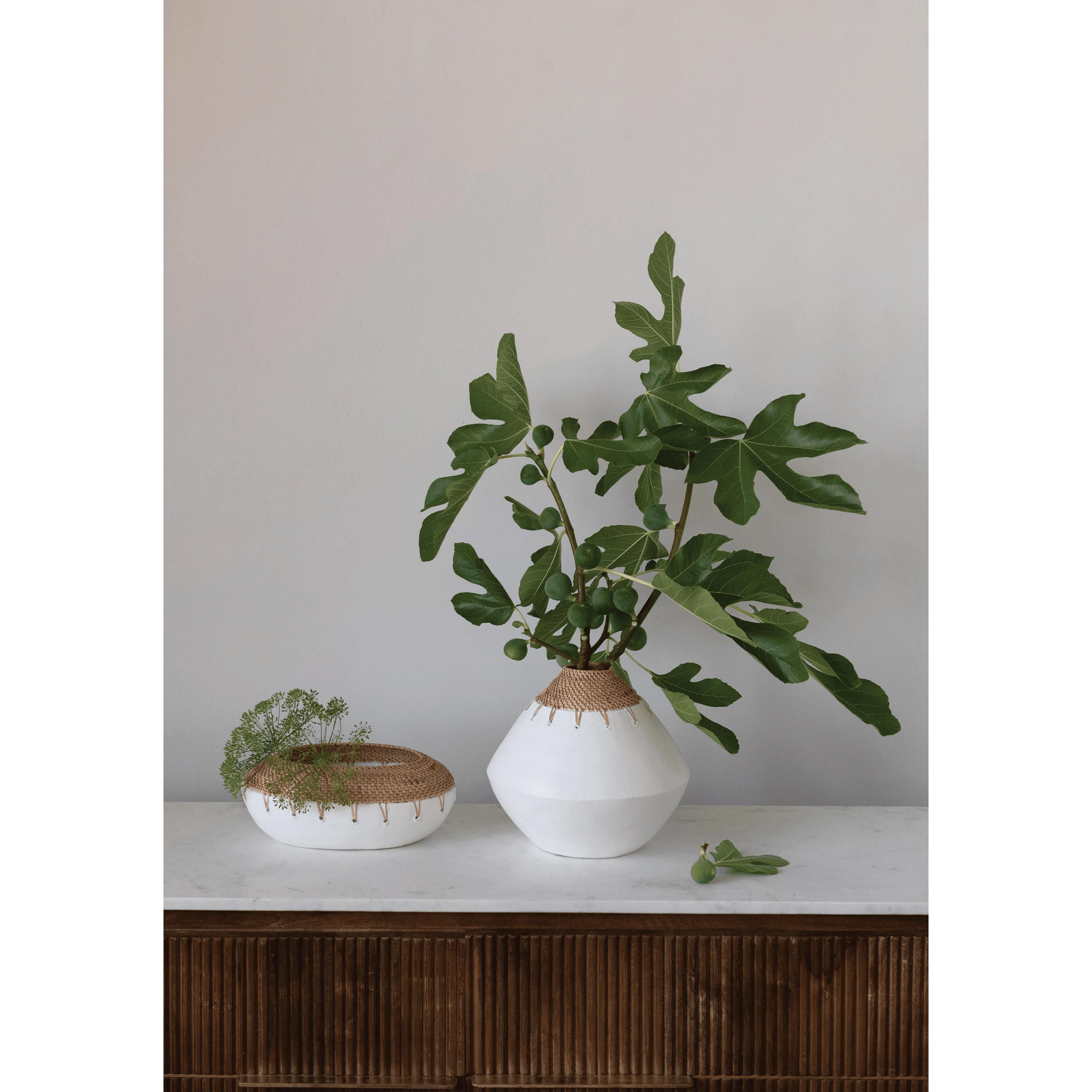 Benton Terracotta Planter with Hand - Woven Rattan Stitching White Cliff Studio Planters