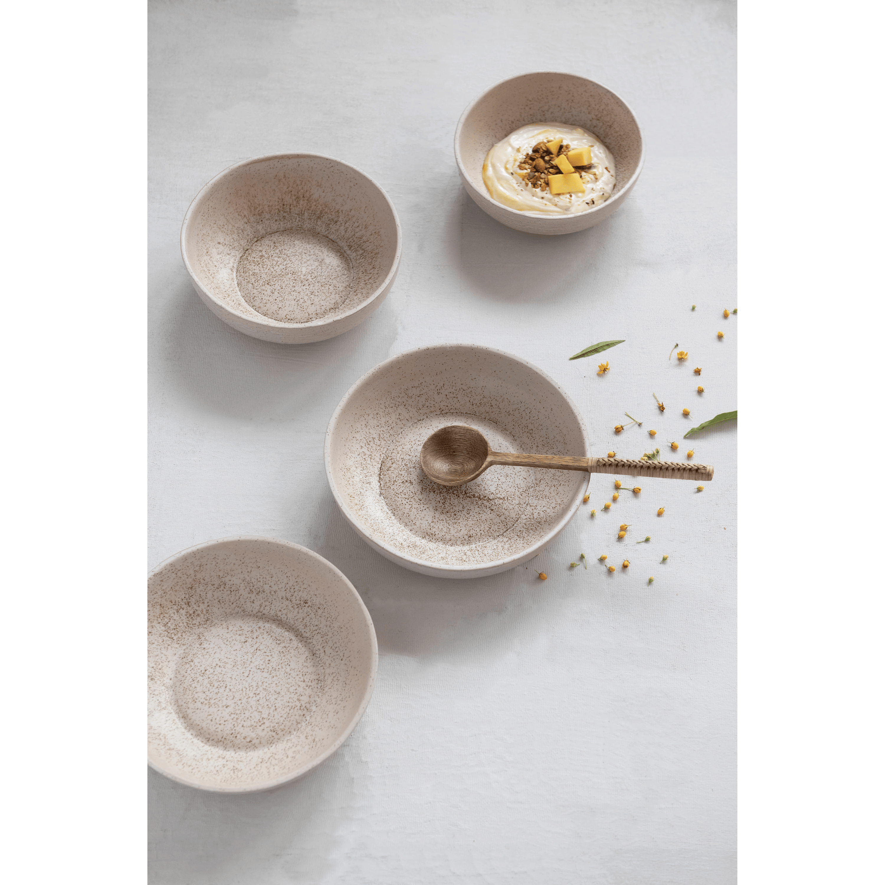 Stoneware Bowl with Reactive Glaze, Speckled Cream Color White Cliff Studio Bowls