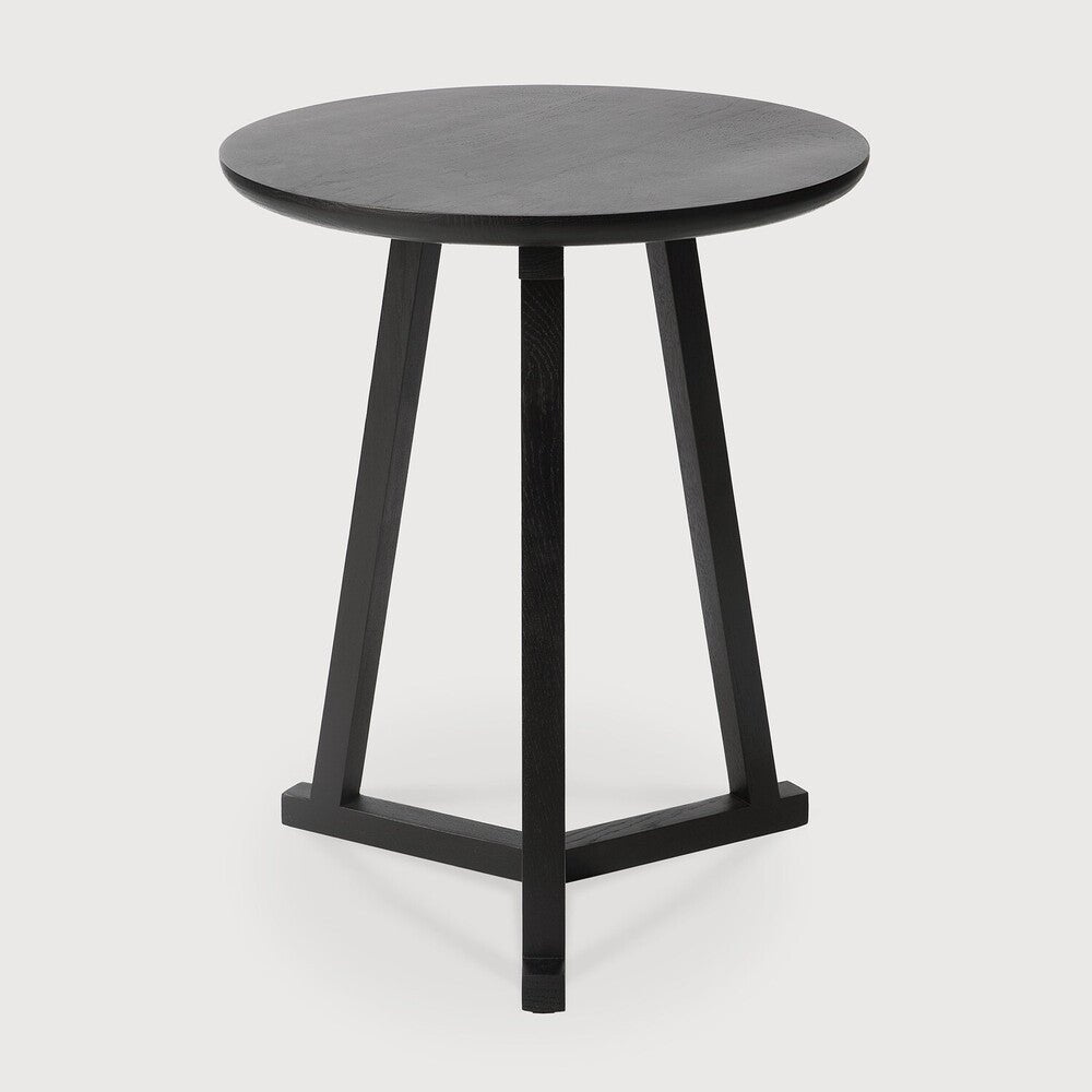 Tripod Small Round Side Table, Black Oak