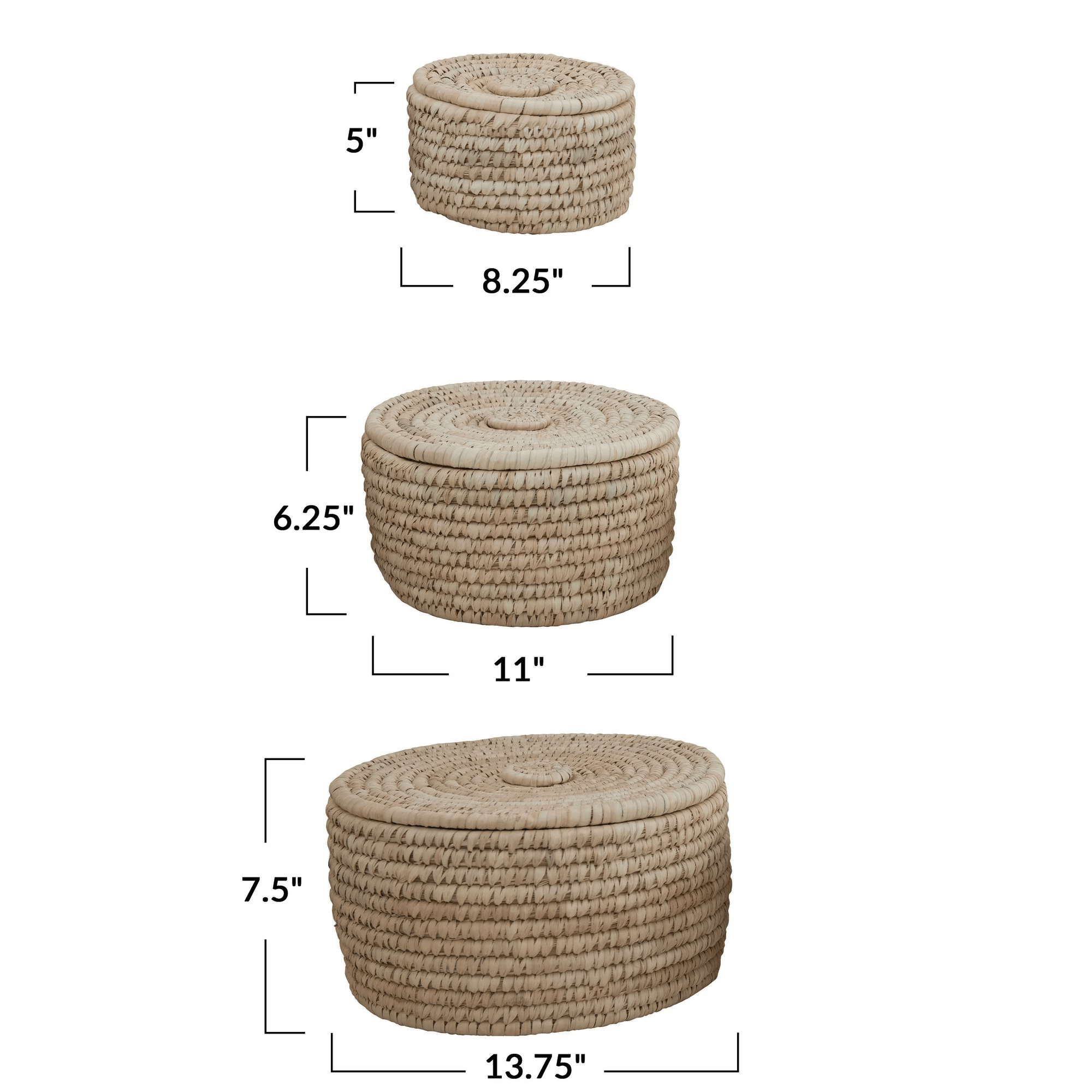 Hand - Woven Storage Baskets with Lids, Set of 3