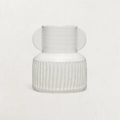 Stoneware Pleated Vase with White Glaze Finish