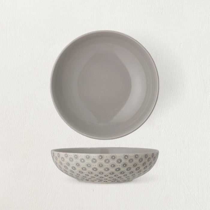 Stoneware Bowl with Grey Hand - Stamped Pattern