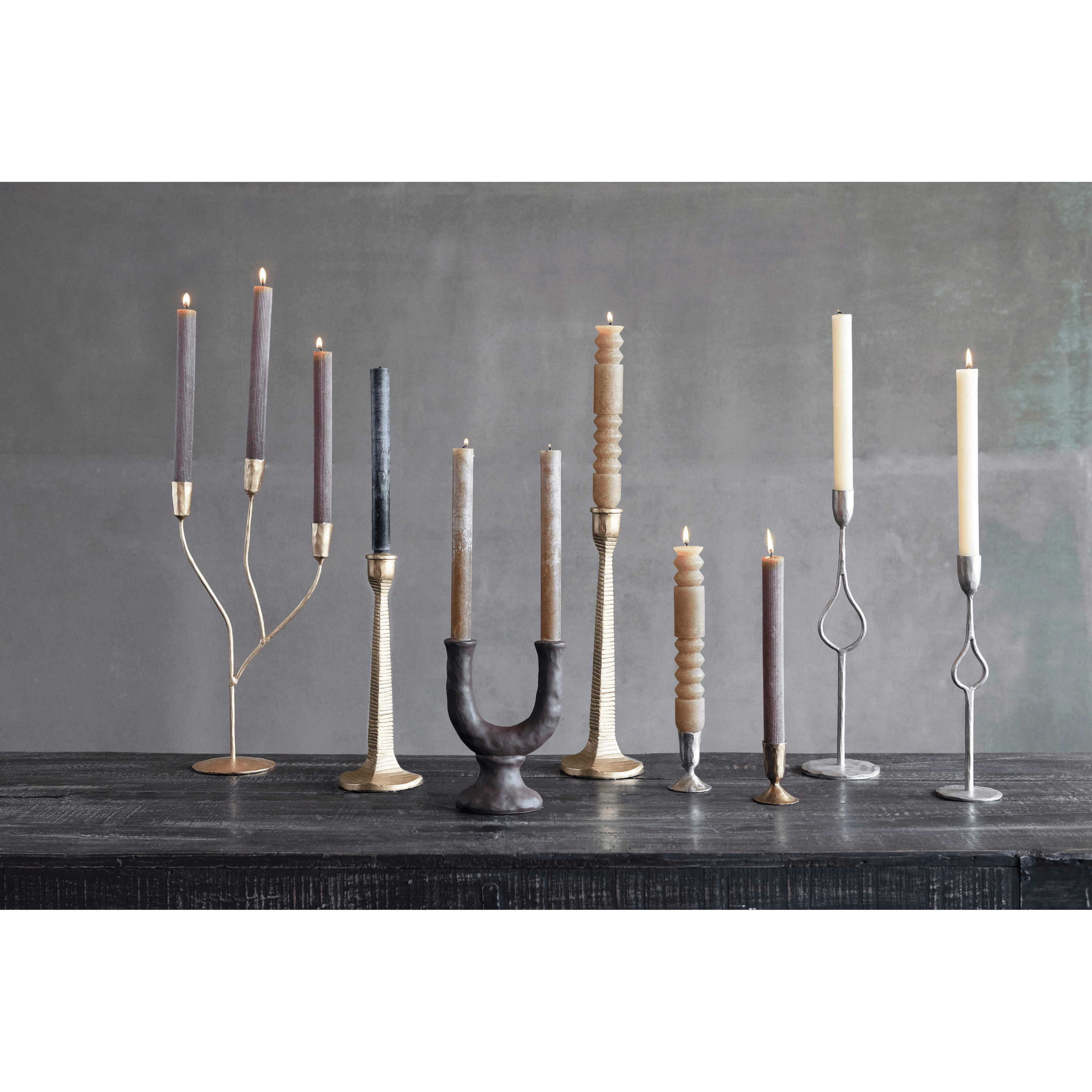 Stoneware Double Taper Candle Holder in Chocolate White Cliff Studio Candles and Candle Accessories