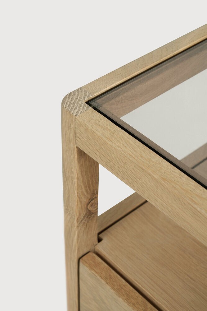 Spindle Oak & Glass Bedside Table / Nightstand