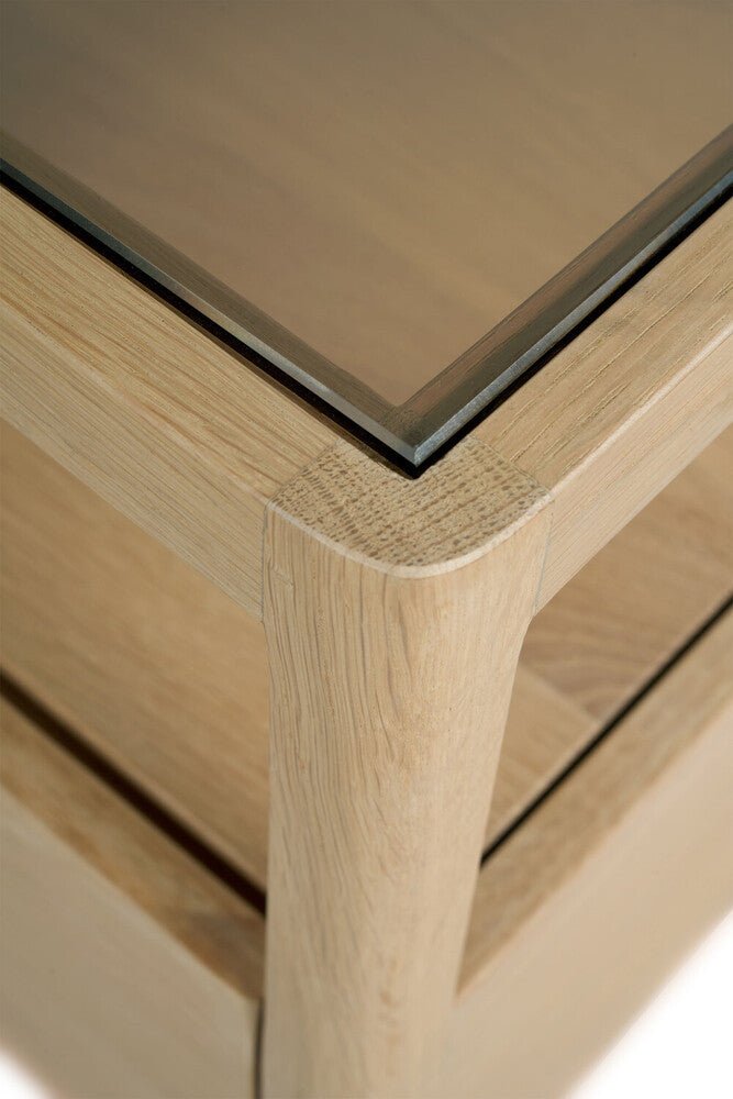 Spindle Oak & Glass Bedside Table / Nightstand