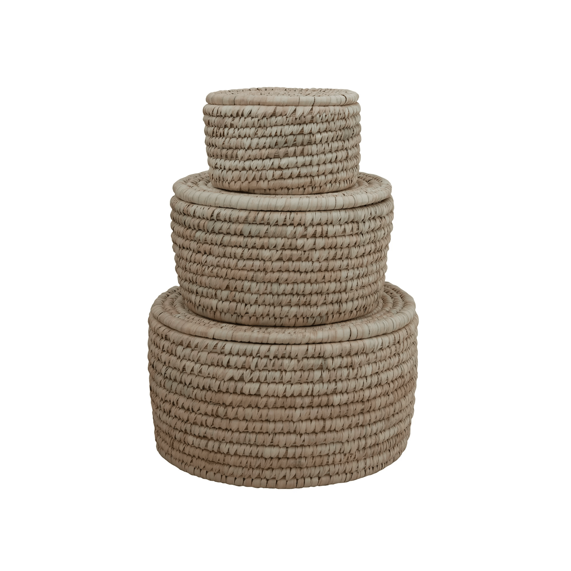 Hand - Woven Storage Baskets with Lids, Set of 3