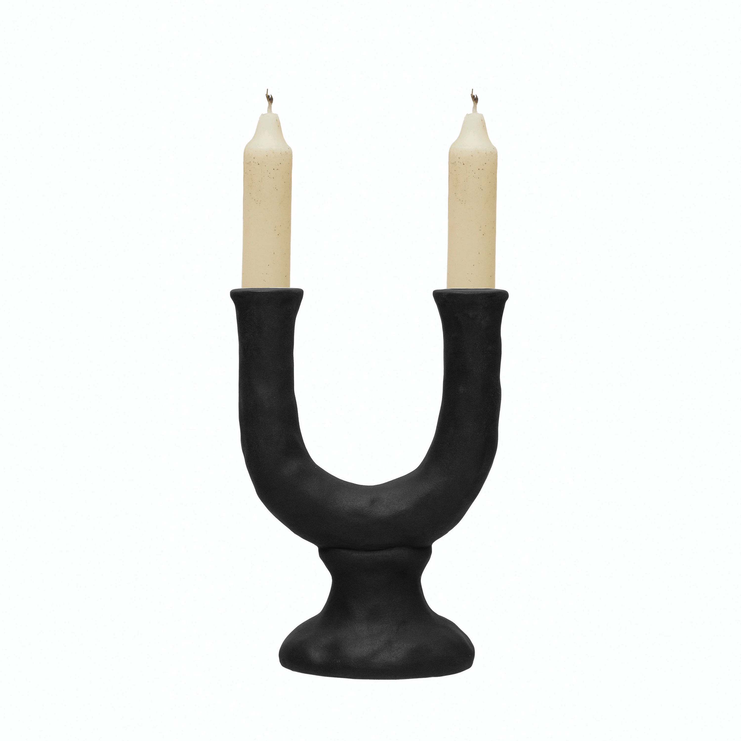 Stoneware Double Taper Candle Holder in Chocolate White Cliff Studio Candles and Candle Accessories