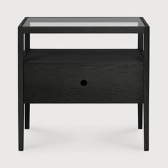 Spindle Black Oak & Glass Bedside Table / Nightstand