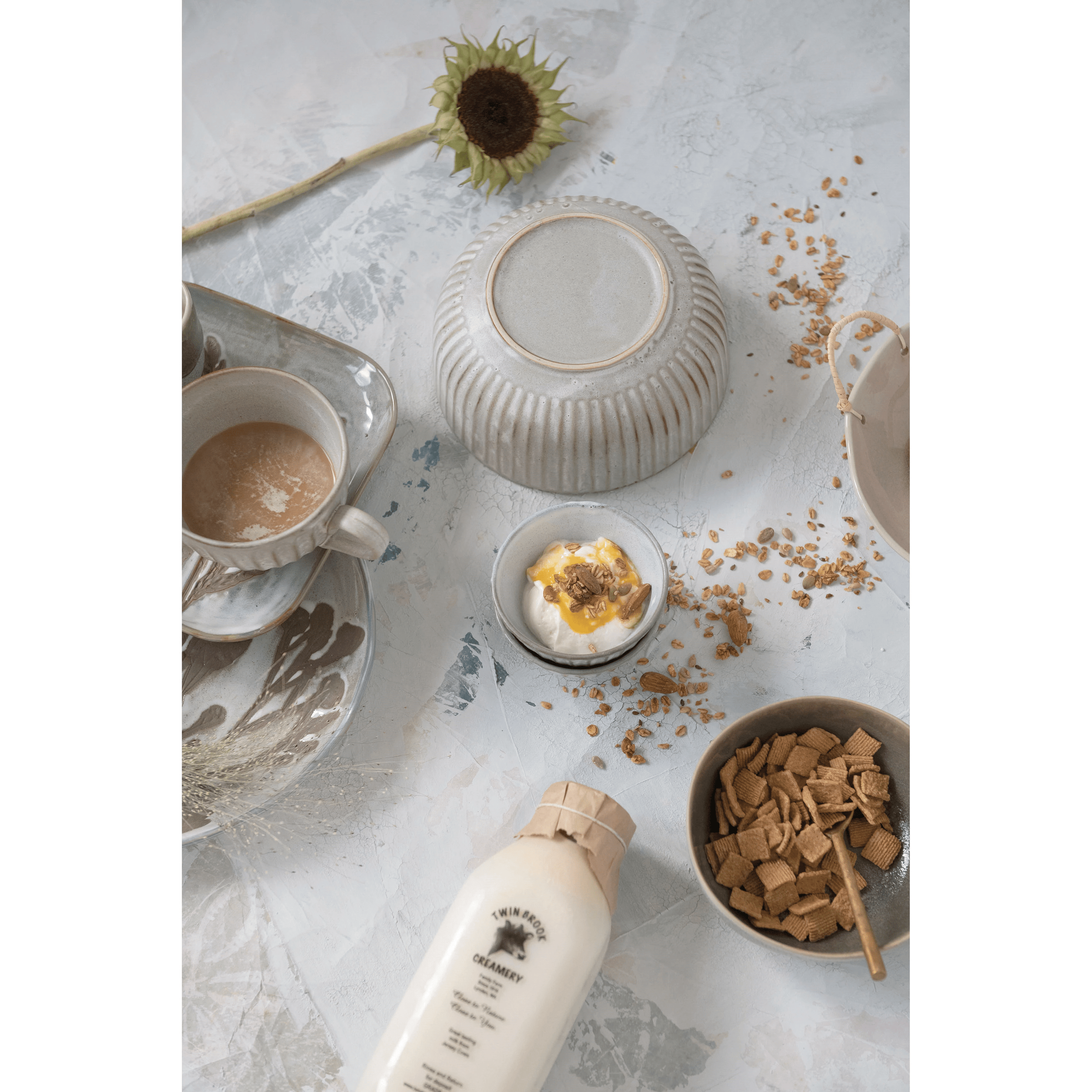 Stoneware Pleated Bowl, Cream Glaze Finish White Cliff Studio Bowls