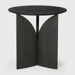 Fin side table - varnished teak - black - round White Cliff Studio Side Table