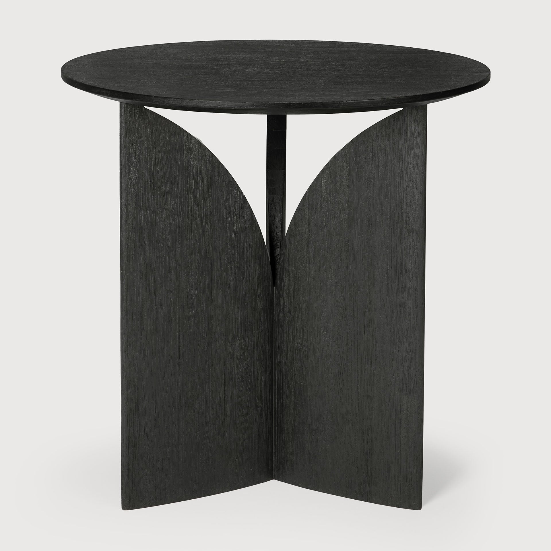Fin side table - varnished teak - black - round White Cliff Studio Side Table