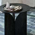 Fin side table - varnished teak - black - round White Cliff Studio Side Table