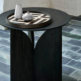 Fin side table - varnished teak - black - round White Cliff Studio Side Table