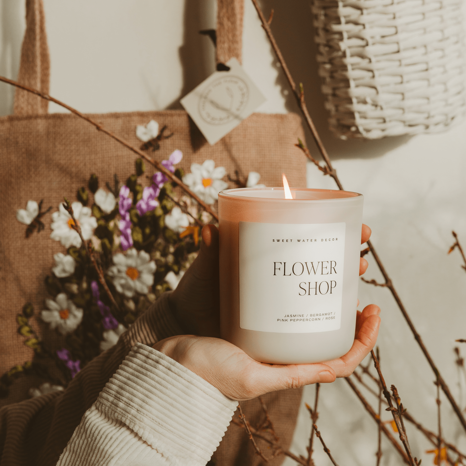 Flower Shop Soy Candle - Tan Matte Jar - 15 oz White Cliff Studio Candles and Candle Accessories