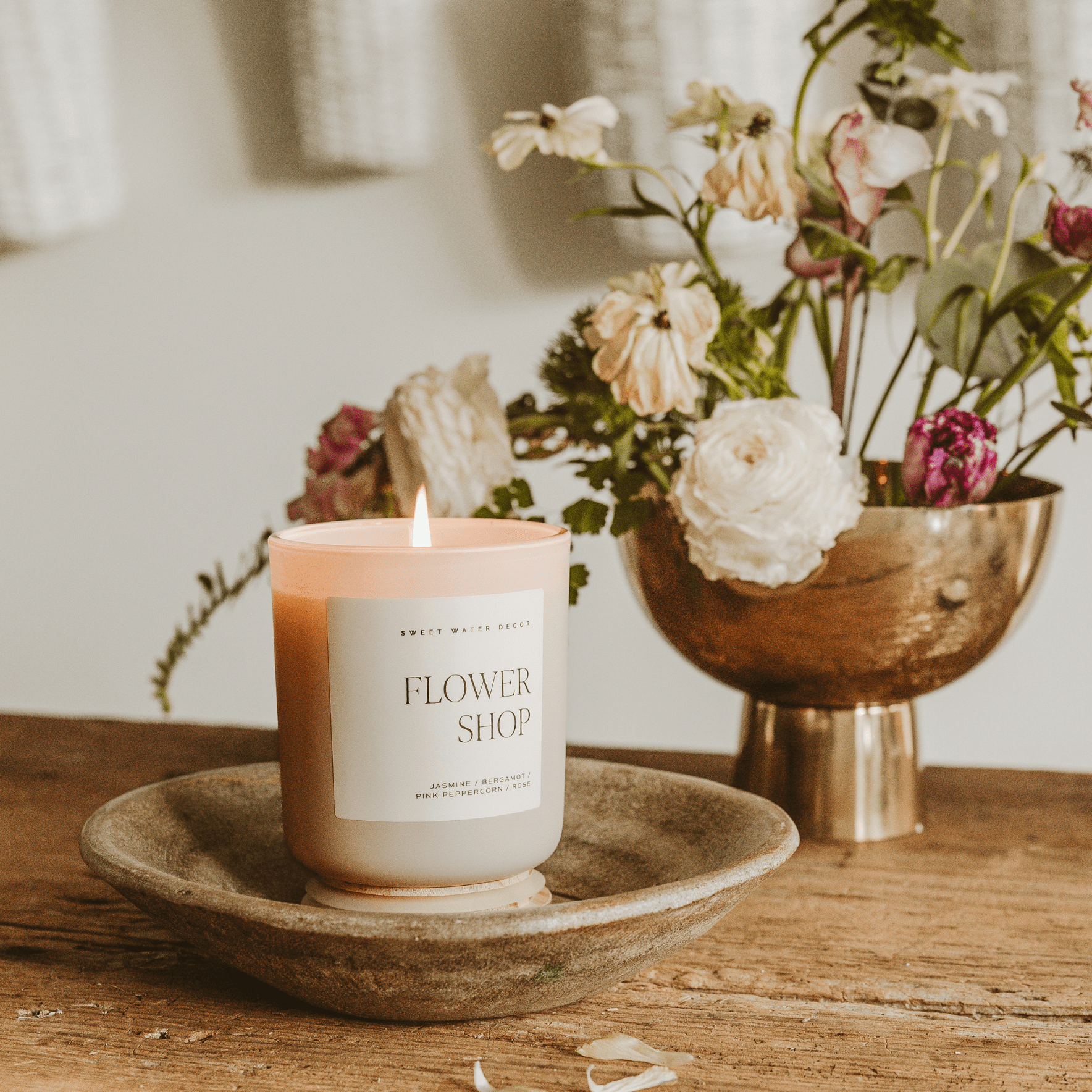 Flower Shop Soy Candle - Tan Matte Jar - 15 oz White Cliff Studio Candles and Candle Accessories