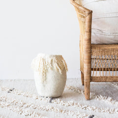 Fringed Skirt Mohair Decorative Wool Basket White Cliff Studio Baskets