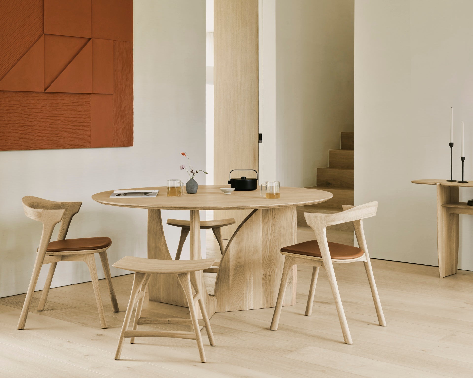 Geometric dining table - oak - round White Cliff Studio Dining Table